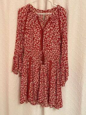 Burnt Orange Floral Tie-Front Women's Dress